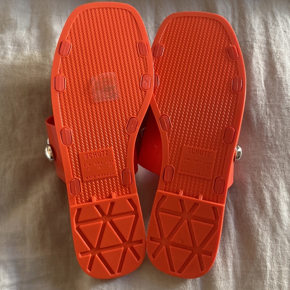 SCHUTZ Square Toe Lizzie Slide Studded Sandals Orange Silver Jelly Rubber New 10 - Picture 6 of 9